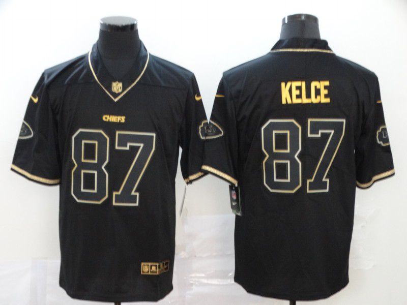 Men Kansas City Chiefs 87 Kelce Black Retro gold character Nike NFL Jerseys
